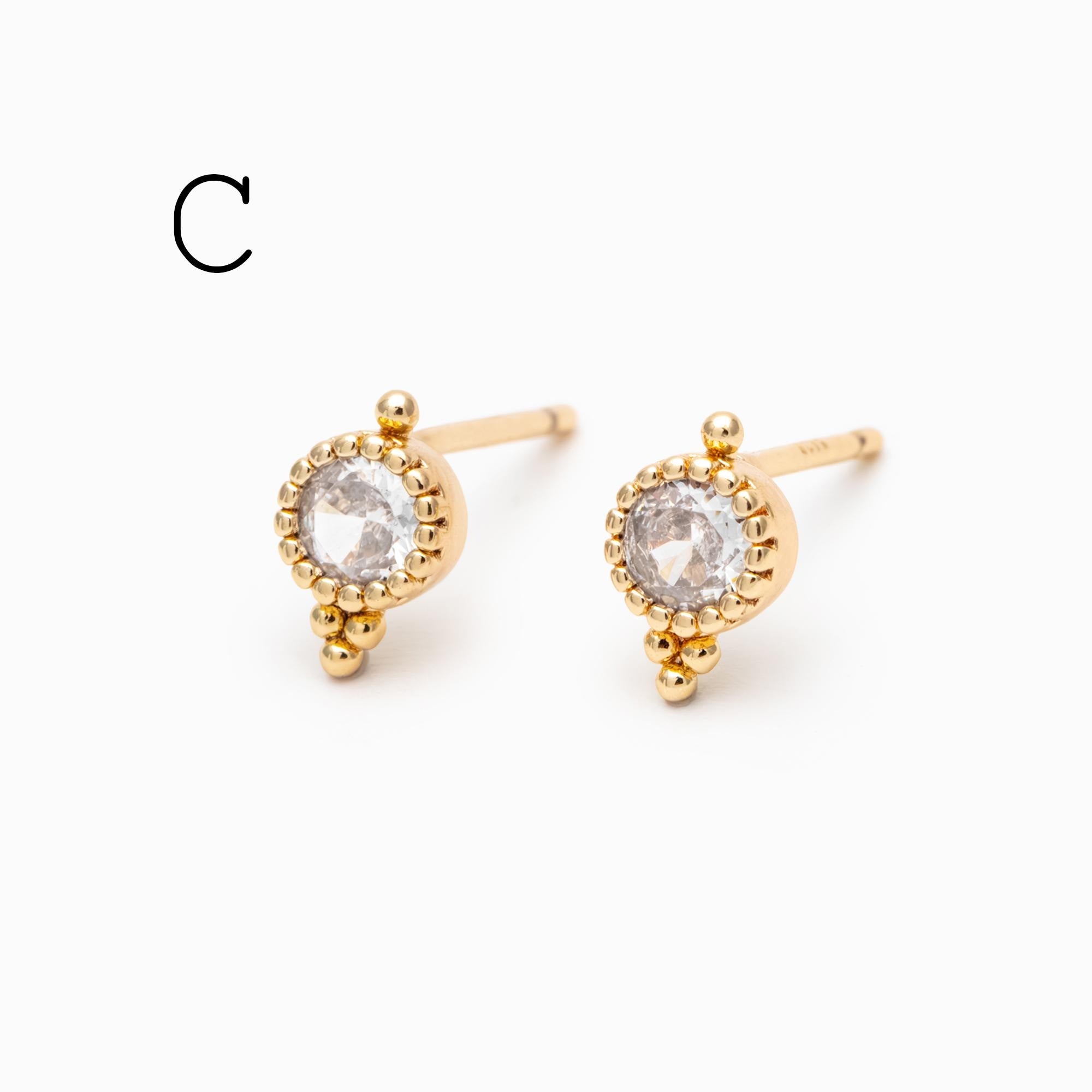 4pcs CZ Pave Round Cluster Earrings , 18K Gold Plated Brass, Dainty Stud Earrings (GB-3671)